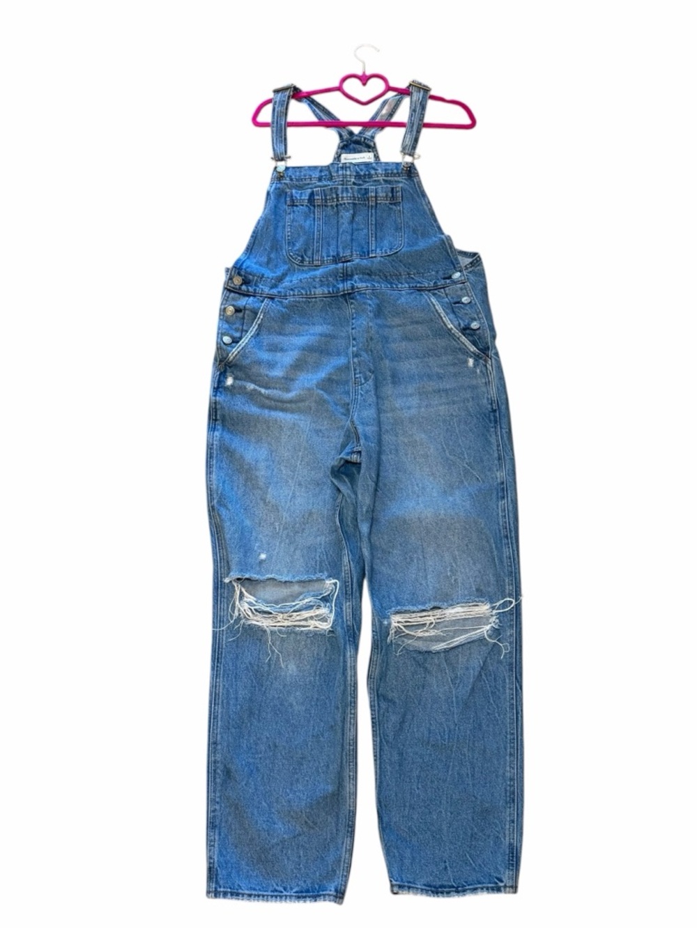 Abercrombie & Fitch Distressed Blue Denim Overalls